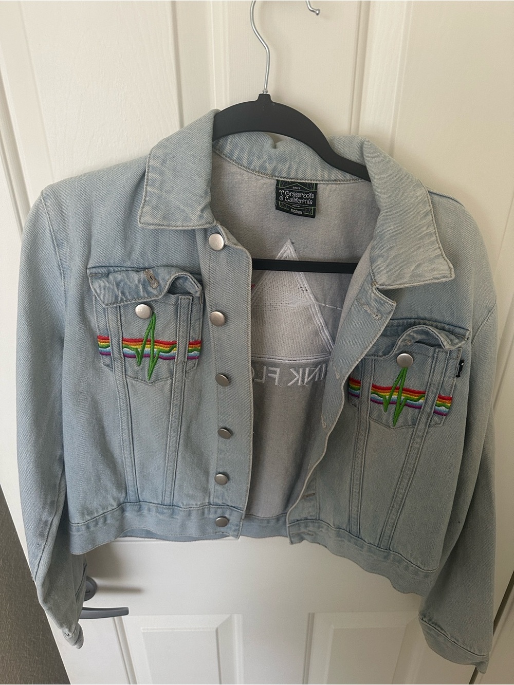Pink Floyd Light Blue Denim Jacket with Rainbow Patch
